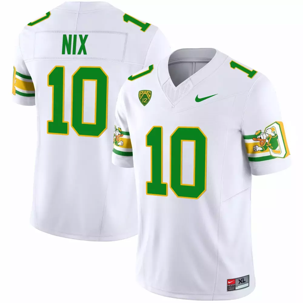 Bo Nix 10 Oregon Ducks Jersey White Men Green Yellow Throwback v2 Stitched