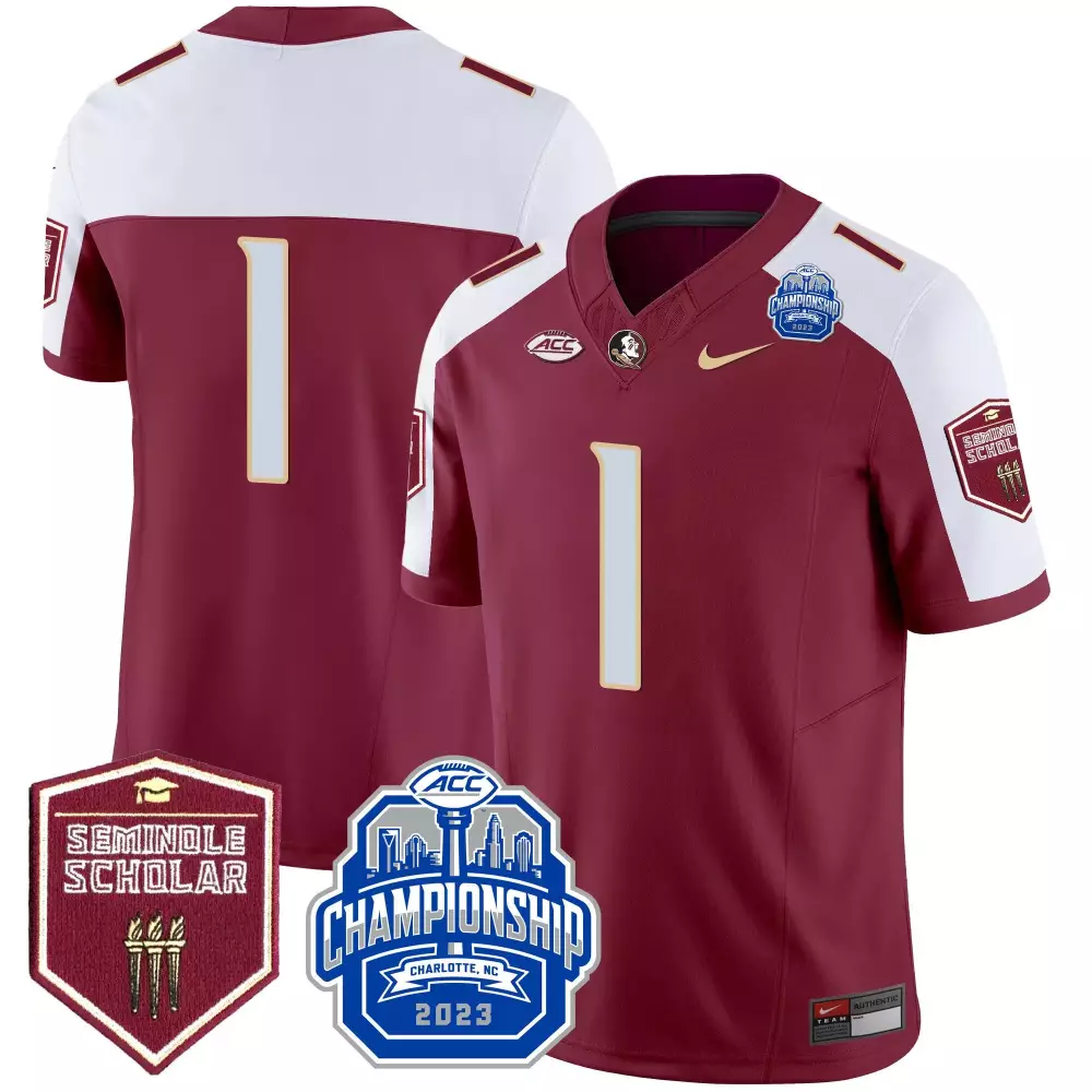 Custom Florida State Seminoles 1 Jersey Maroon ACC Championship 2023 Seminole Scholar
