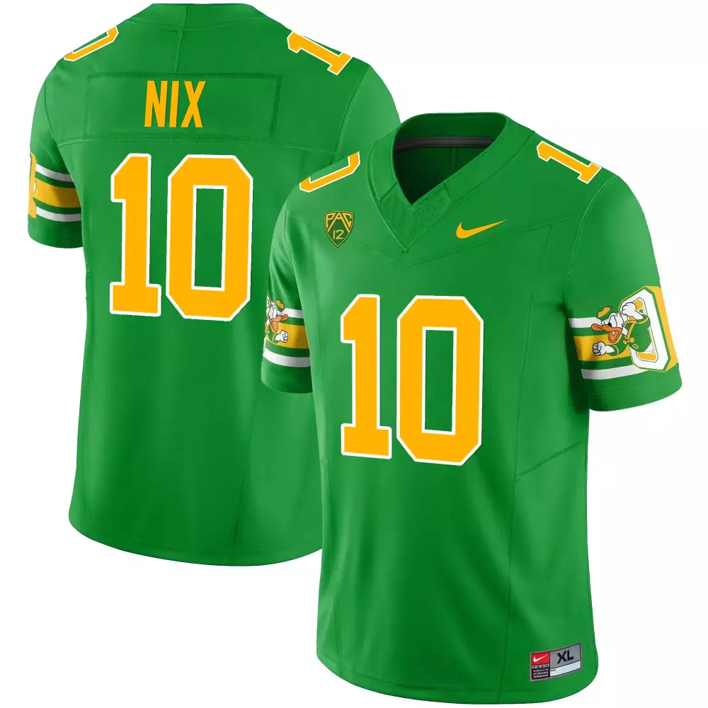 Bo Nix 10 Oregon Ducks Jersey Green Men Yellow White Throwback v2 Stitched