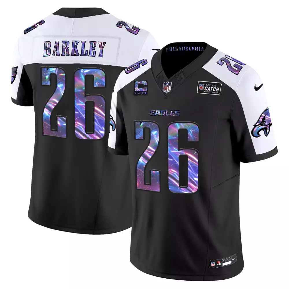 Saquon Barkley 26 Eagles Jersey Black Crucial Catch Men Split Design White Purple