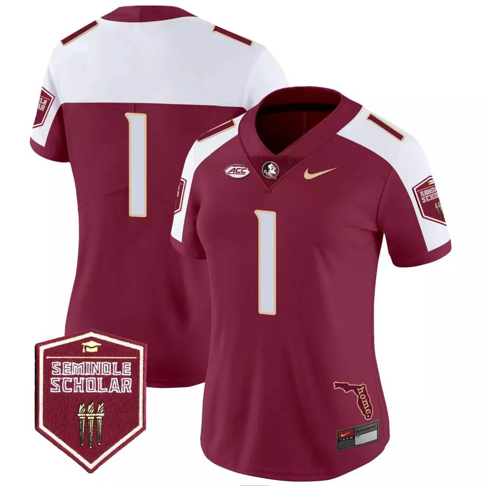 Florida State Seminoles 1 Jersey Maroon Seminole Scholar Shape Women White Gold Alternate