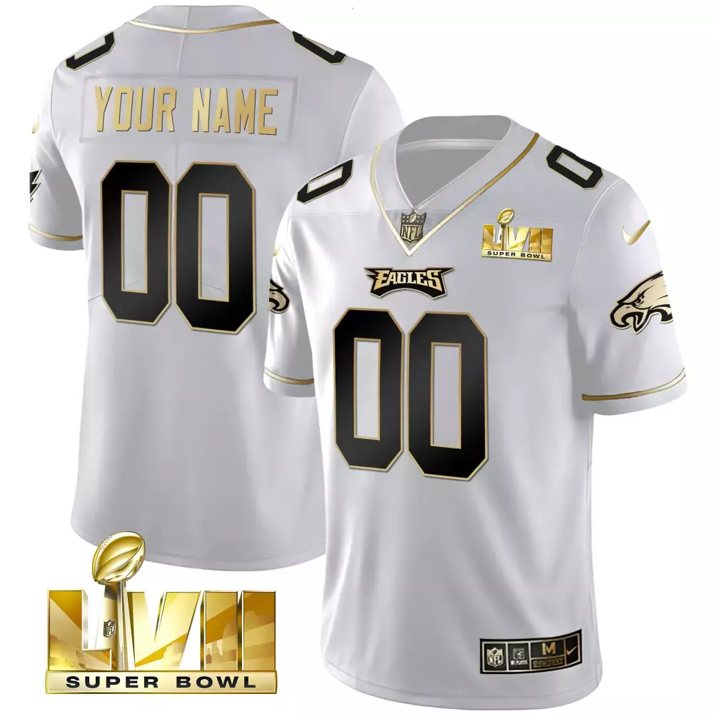 Custom Eagles Jersey White Super Bowl Lvii Men NFL Black Gold All Stitched Vapor