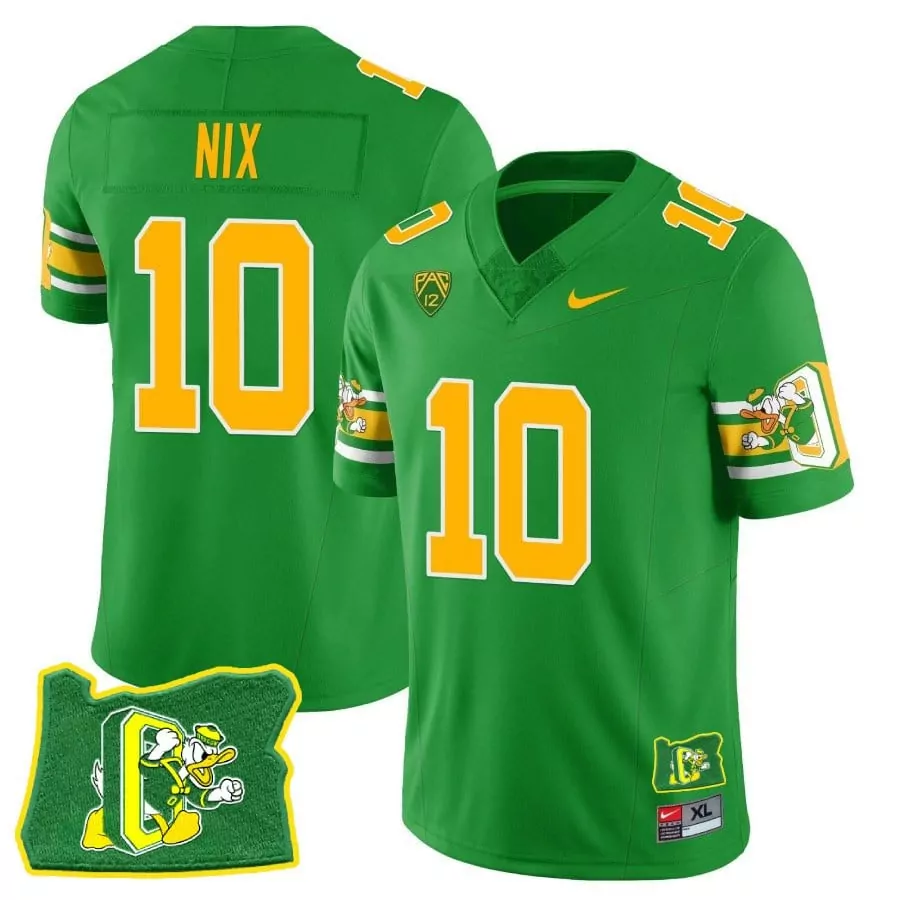 Bo Nix 10 Oregon Ducks Jersey Green State Men Yellow White Throwback v2 Stitched
