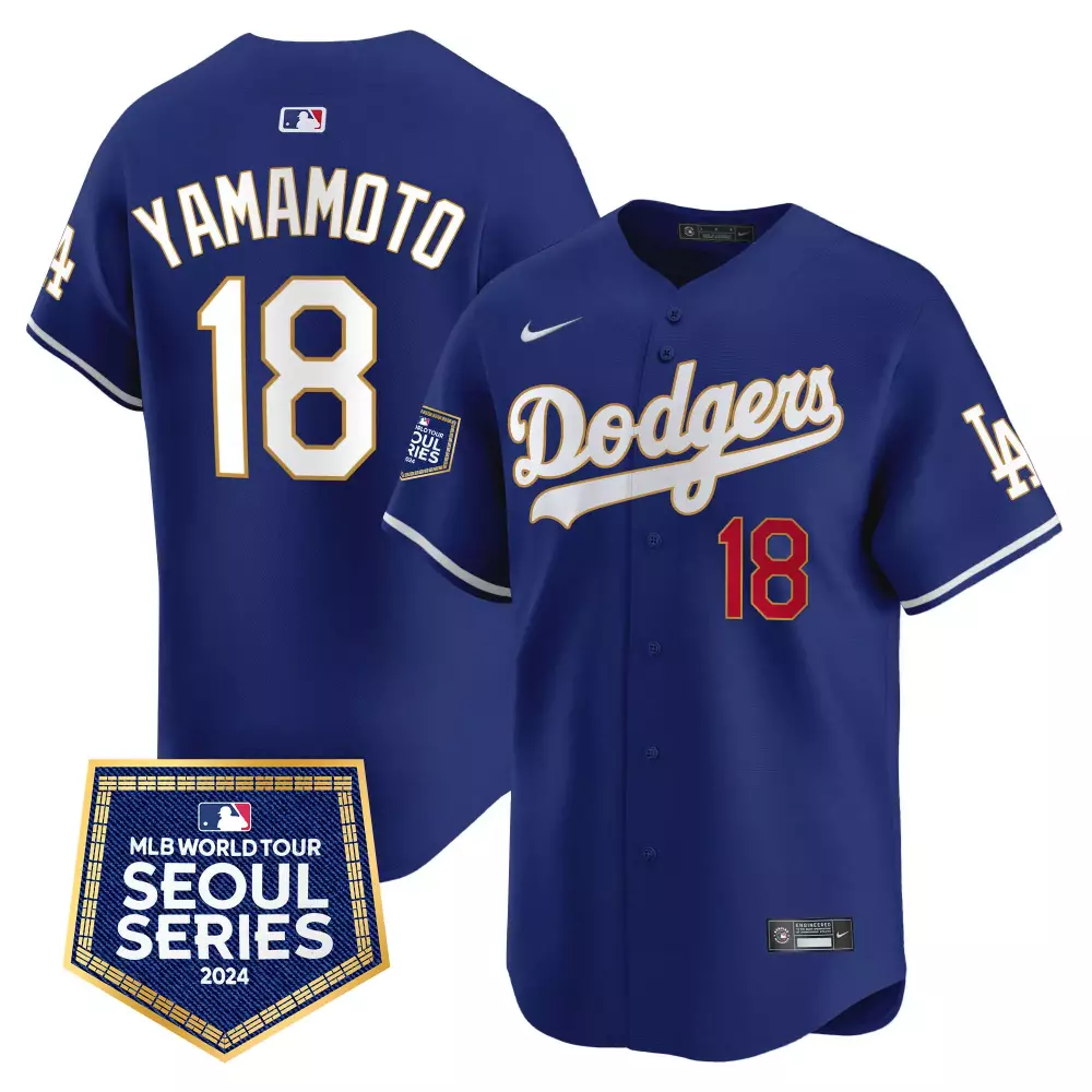 Yamamoto World 18 Dodgers Jersey Blue 2024 Men White Red Vapor Premier Limited All