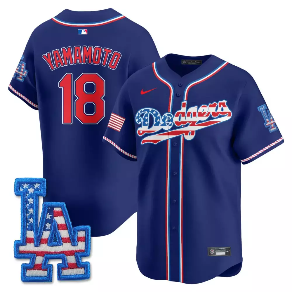 Yamamoto Fourth 18 Dodgers Jersey Blue City Connect USA Flag LA Men Custom Design