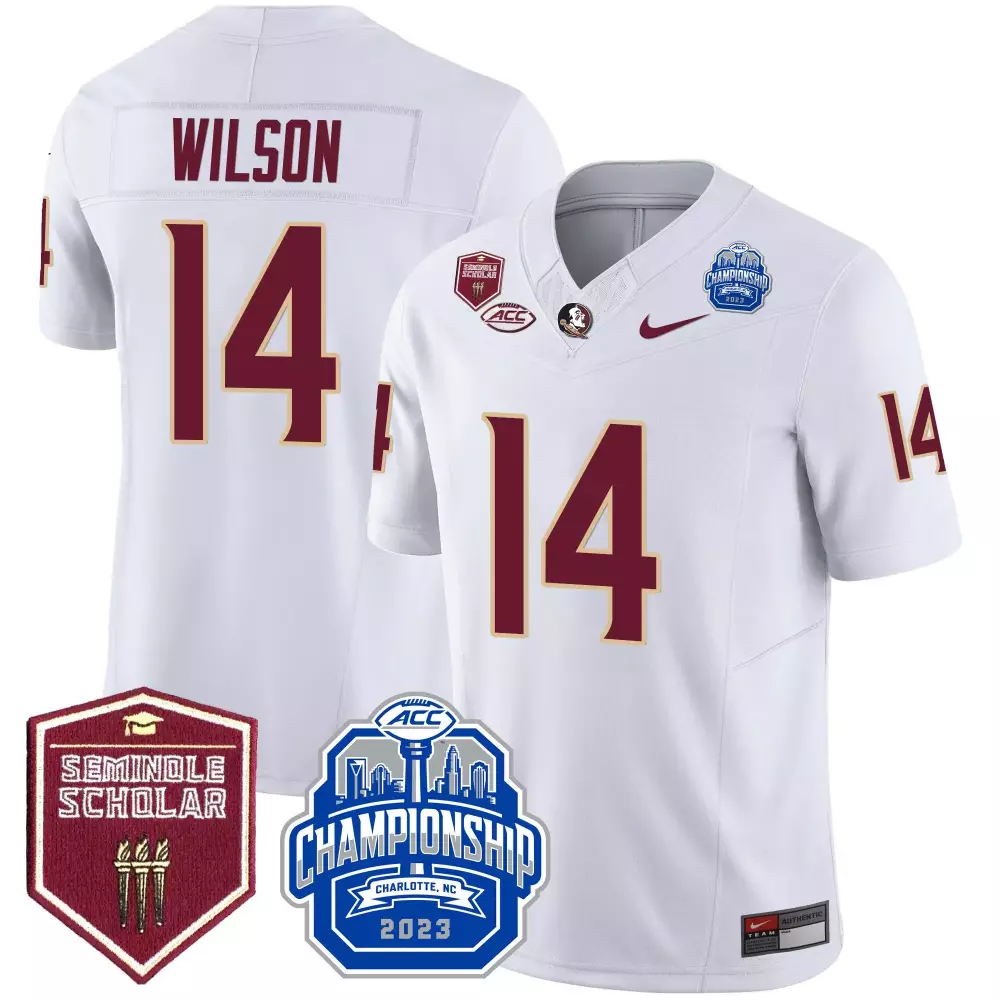 Johnny Wilson 14 Jersey White Florida State Seminoles Championship 2023 Seminole Scholar