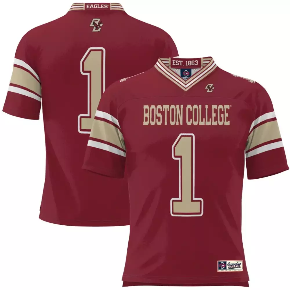 Custom Boston College 1 Jersey Maroon Gameday Greats Tan White