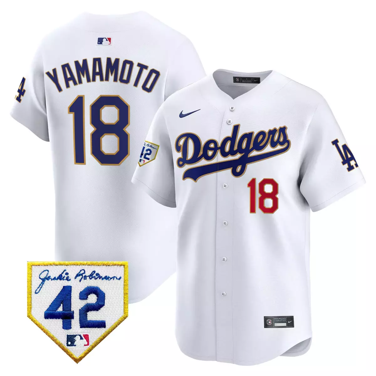 Yoshinobu Yamamoto 18 Dodgers Jersey White Jackie Robinson 42 LA Men Blue Red Gold