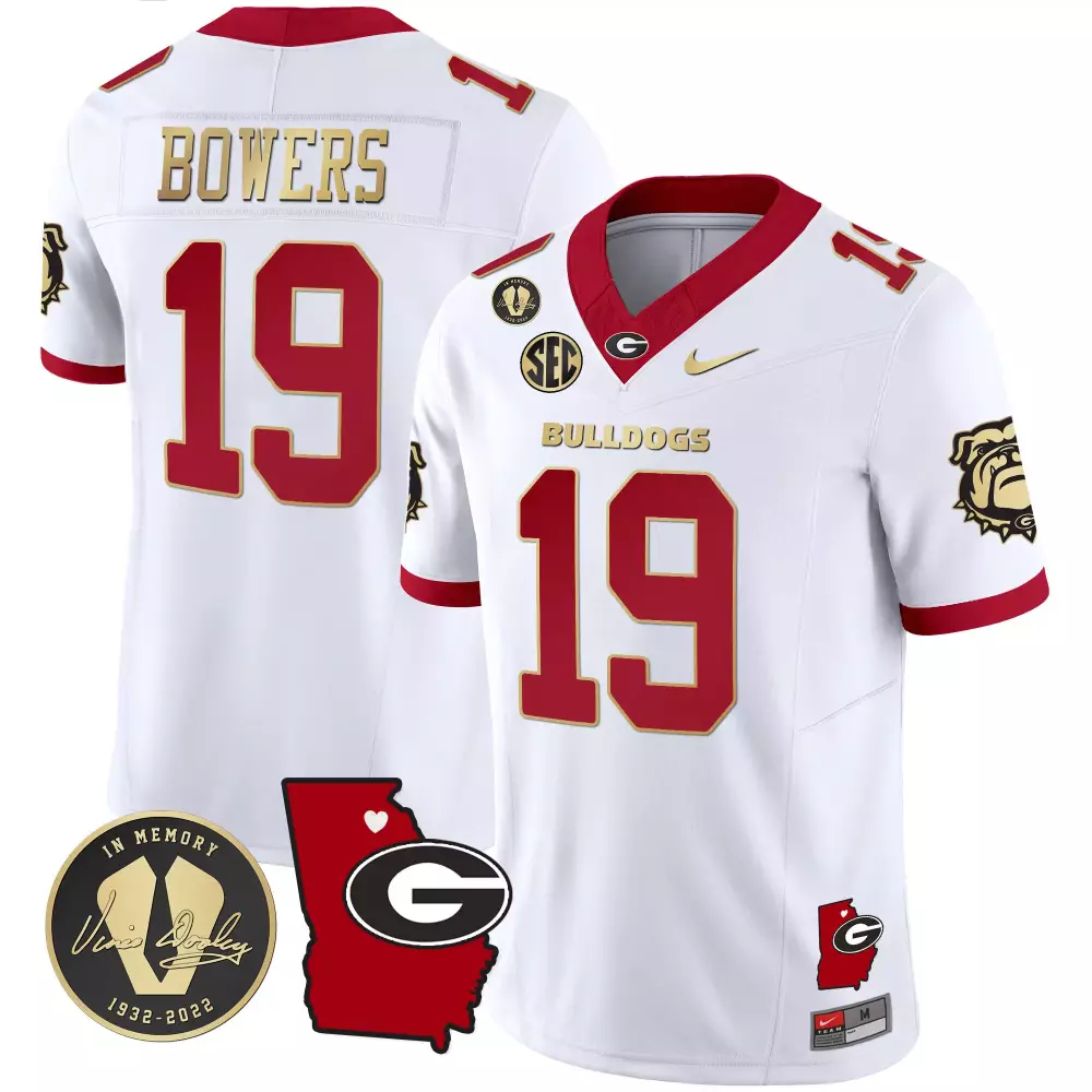 Brock Bowers 19 Georgia Bulldogs Jersey White Vince Dooley Legacy 1932-2022 Men Red