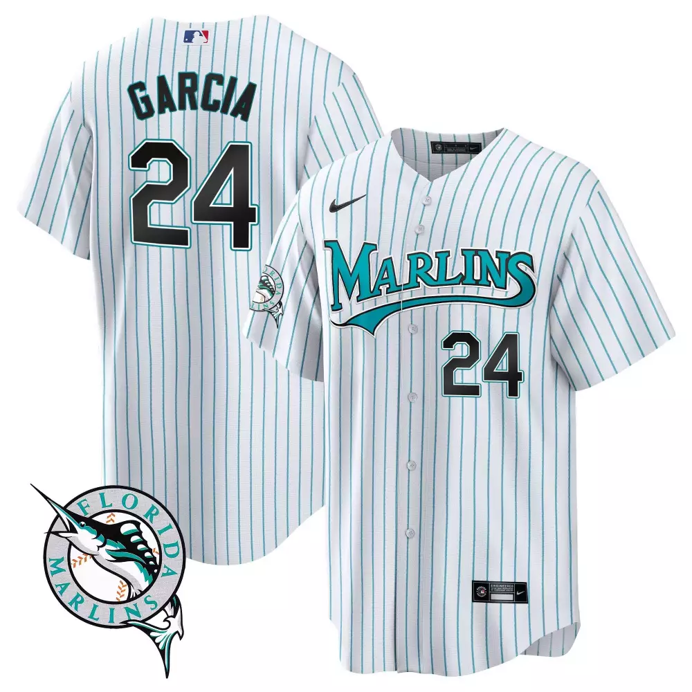 Garcia 24 Florida Marlins Jersey White Men Split Design Teal Black Stitched Vapor