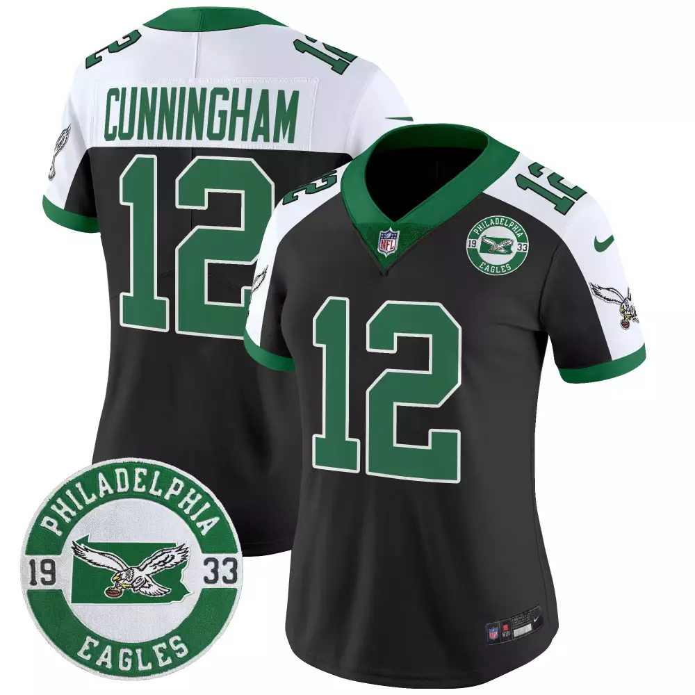 Randall Cunningham 12 Jersey Black Philadelphia Eagles 1933 Men Green White Alternate