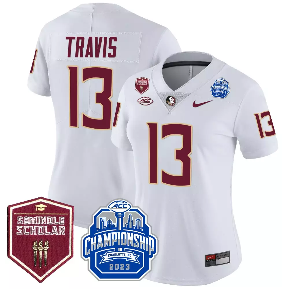 Travis Seminoles 13 Jersey White ACC Championship Florida State Charlotte, Nc 2023 Seminole Scholar