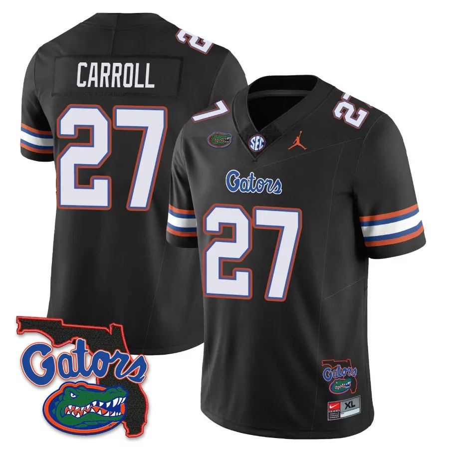 Carroll Gators 27 Florida Jersey Black Men Orange White Blue All Stitched Vapor