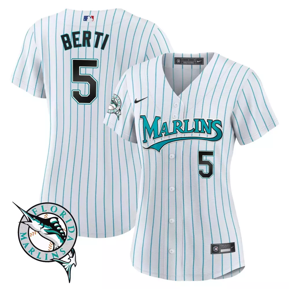 Berti 5 Florida Marlins Jersey White Women Teal All Stitched Vapor
