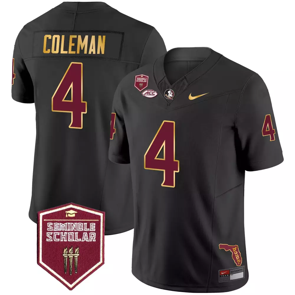 Keon Coleman 4 Jersey Black Florida State Seminoles Seminole Scholar Men Maroon Gold