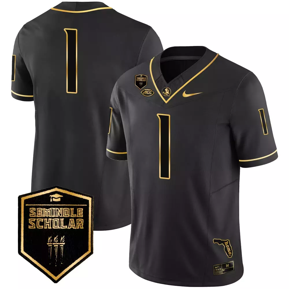 Custom Florida State 1 Jersey Black Seminole Scholar Men Gold Vapor All Stitched