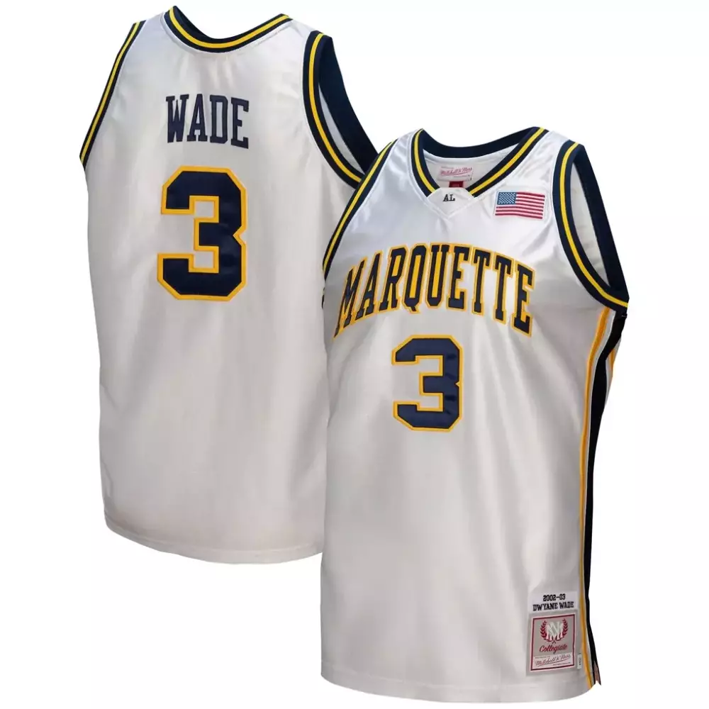 Dwyane Wade 3 Marquette Jersey White Collegiate American Flag Men Navy Blue Yellow