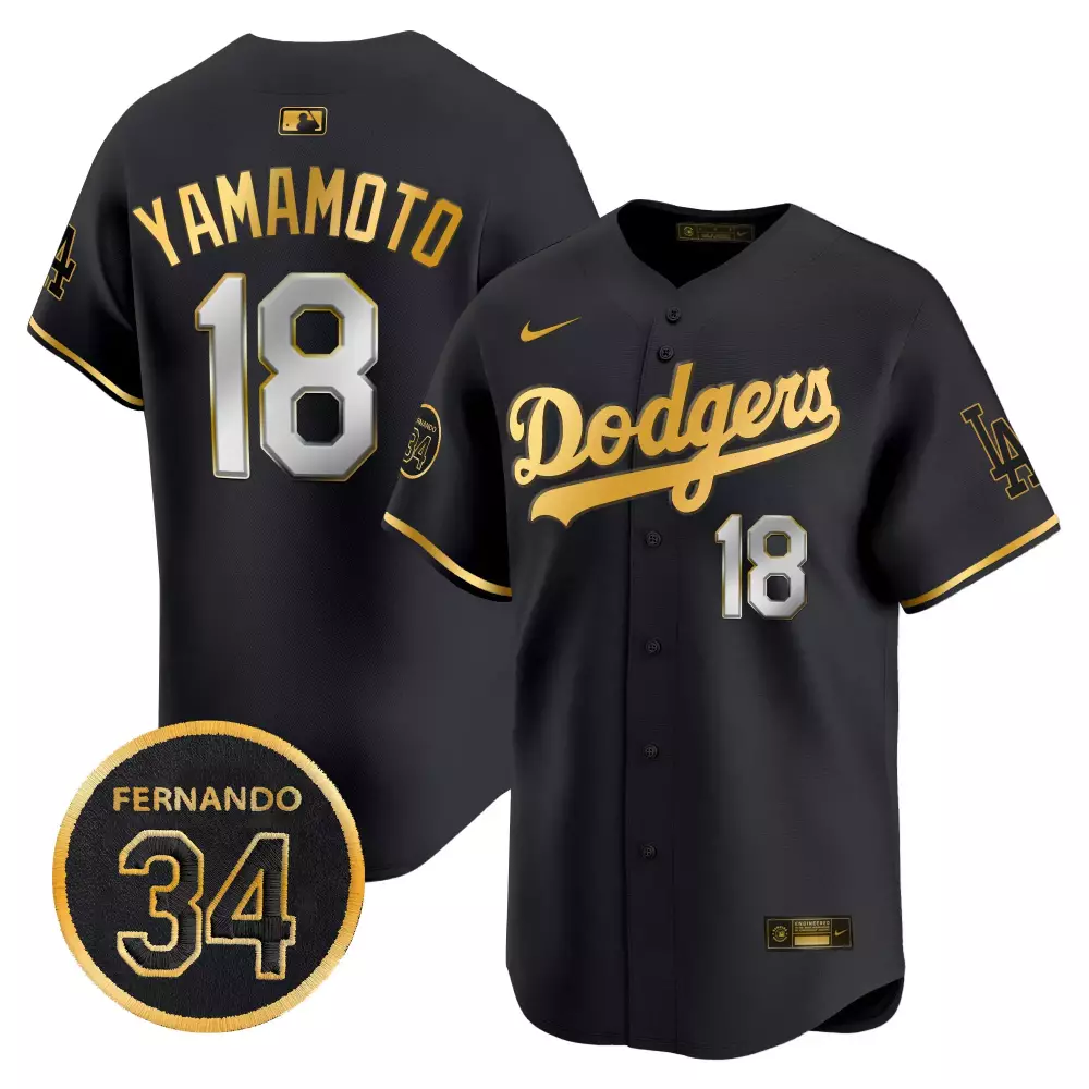 Yamamoto Fernando 18 Dodgers Jersey Black LA Men Gold Silver Vapor Premier Limited