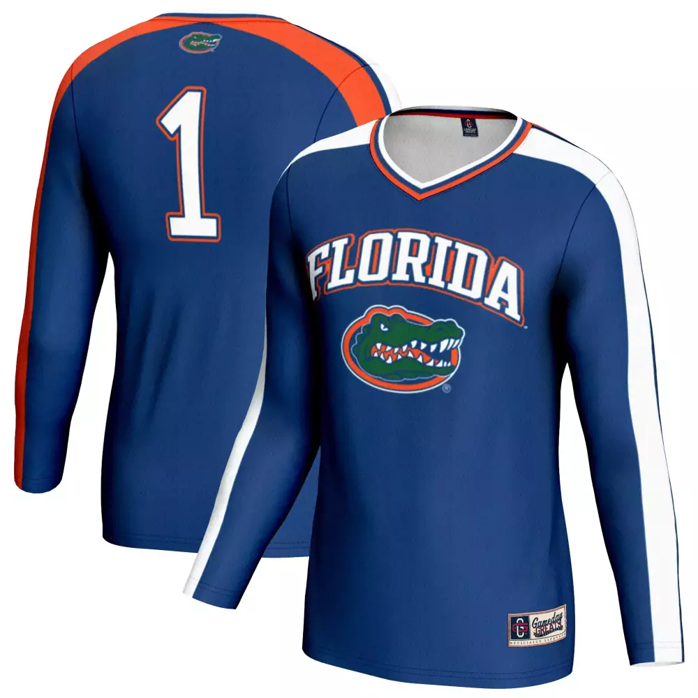 Florida Gators 1 Jersey Blue Men Long Sleeve T-shirt Orange White All Stitched Vapor