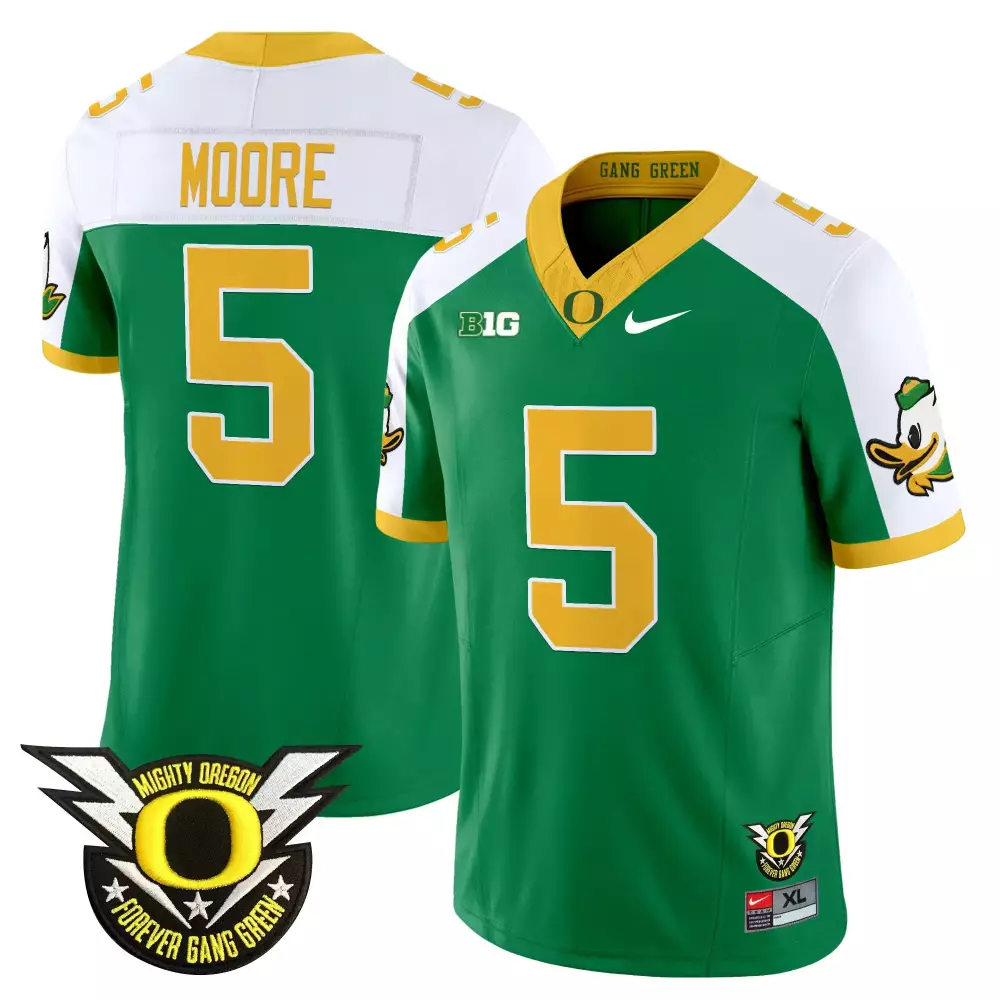 Moore Gang 5 Oregon Ducks Jersey Green Mighty Forever Men Yellow White Vapor All