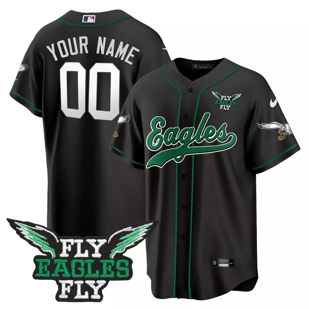 Custom Eagles Jersey Black Fly Green All Stitched Vapor