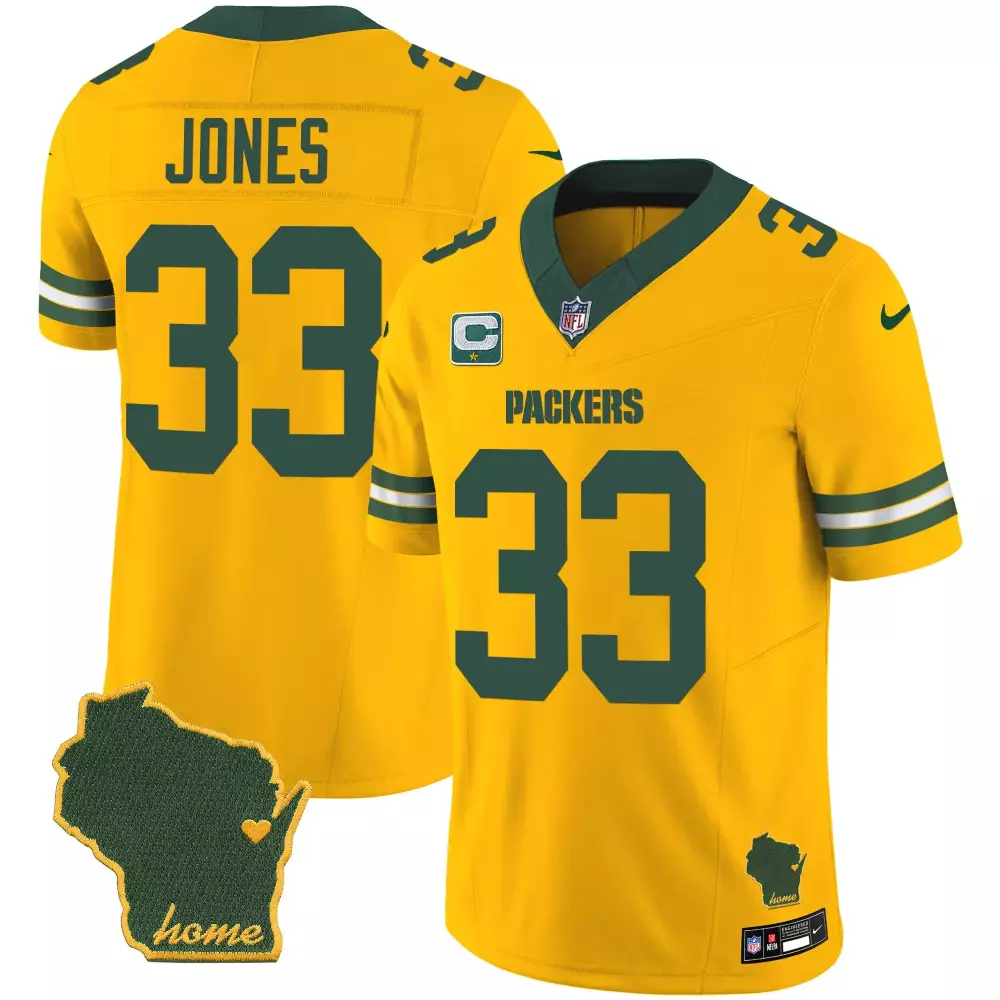Aaron Jones 33 Packers Jersey Yellow Wisconsin Outline Home Men Green Vapor v2 All