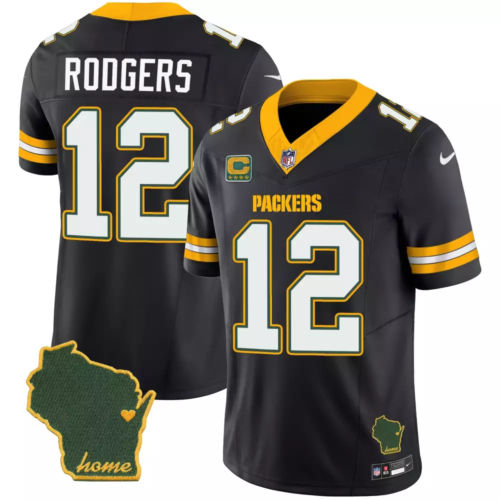 Aaron Rodgers 12 Packers Jersey Black Men Alternate Green White Yellow Home Vapor