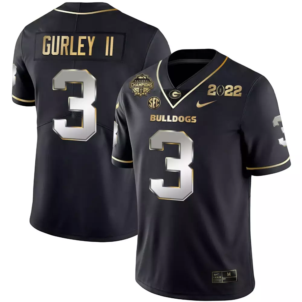 Todd Gurley 3 Georgia Bulldogs Jersey Black National Champions 2022 Men Gold Silver