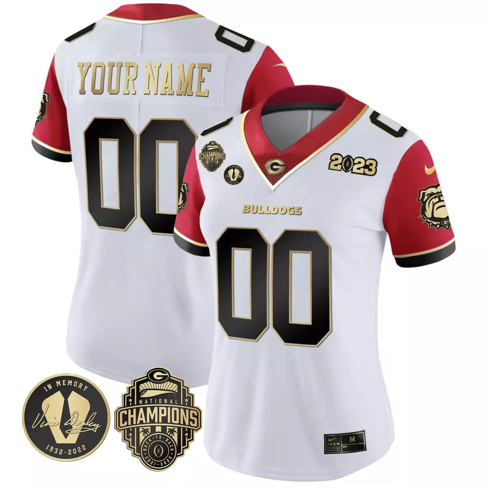 Custom Georgia Bulldogs Jersey White 2023 National Champions Vince Dooley Memorial