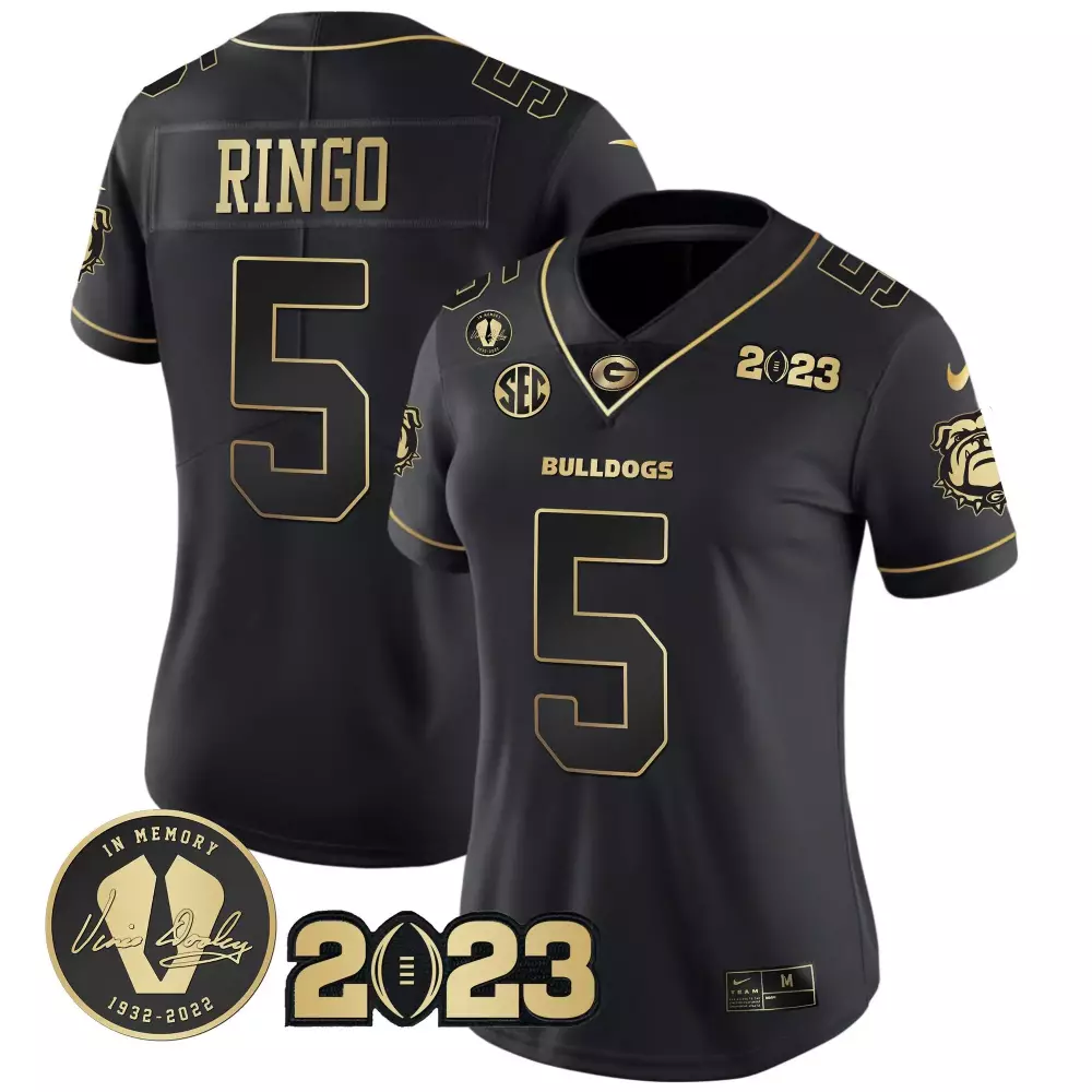 Kelee Ringo 5 Georgia Bulldogs Jersey Black 2023 Championship Vince Dooley Memory 1932-2022