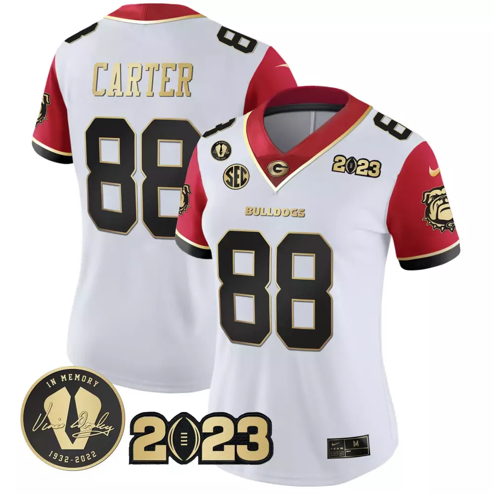 Jalen Carter 88 Georgia Bulldogs Jersey White 2023 Championship Vince Dooley 1932-2022
