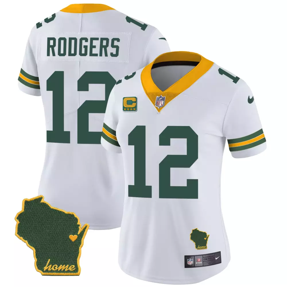 Aaron Rodgers 12 Jersey White Green Bay Packers Wisconsin Shape Heart "home" Women