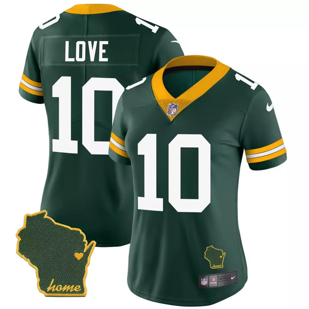 Jordan Love 10 Green Bay Packers Jersey Wisconsin State Shape 'home' Women Authentic