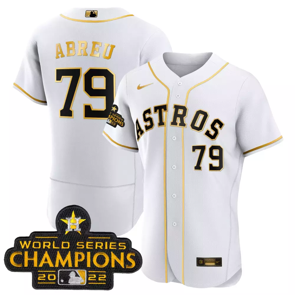 Bryan Abreu 79 Astros Jersey White World Series Champions 2022 Men Gold Black All