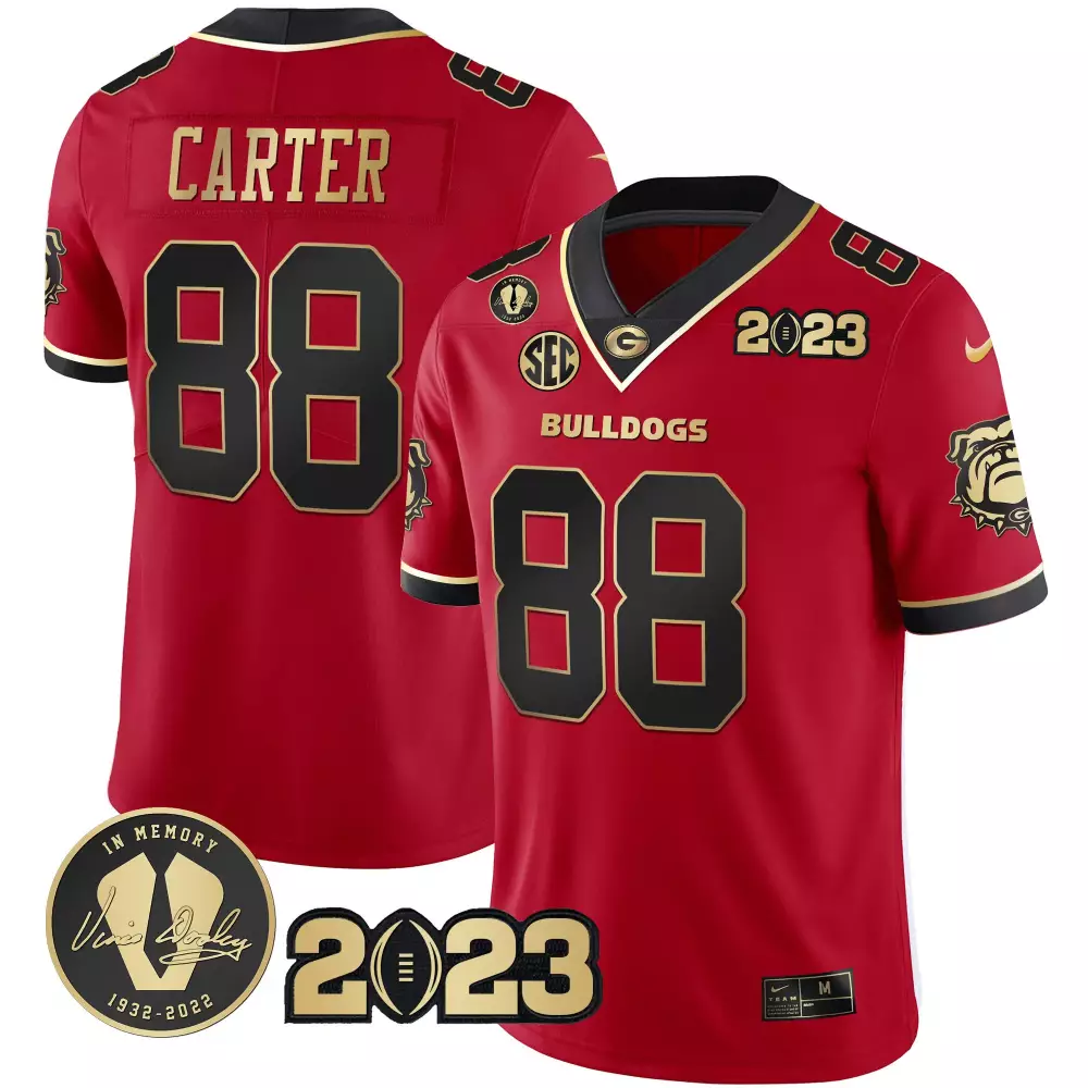 Jalen Carter 88 Georgia Bulldogs Jersey Red 2023 Season Vince Dooley 1932-2022 Memory