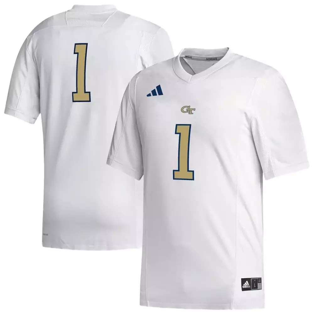 Custom Georgia Tech 1 Jersey White Gold Navy Replica