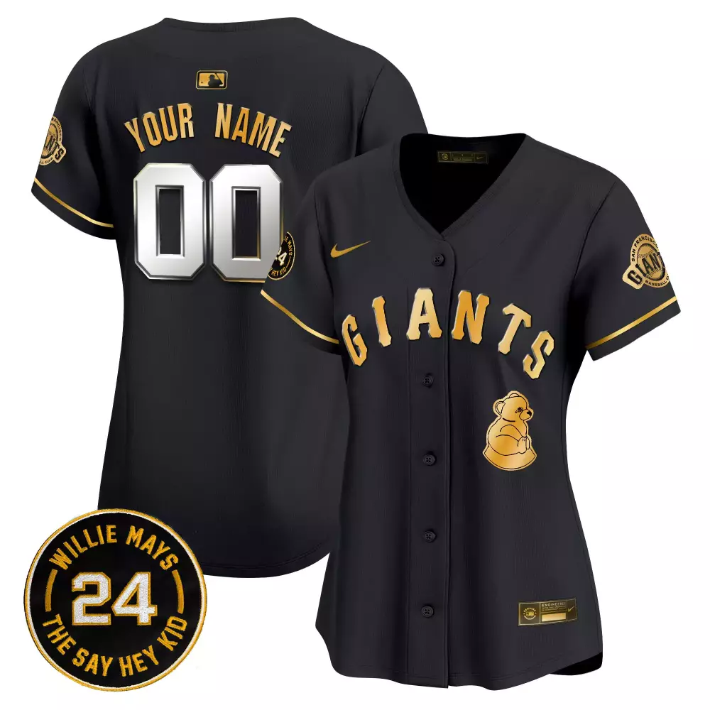 Custom San Francisco Giants Jersey Black Willie Mays Baseball Button-up Gold Vapor