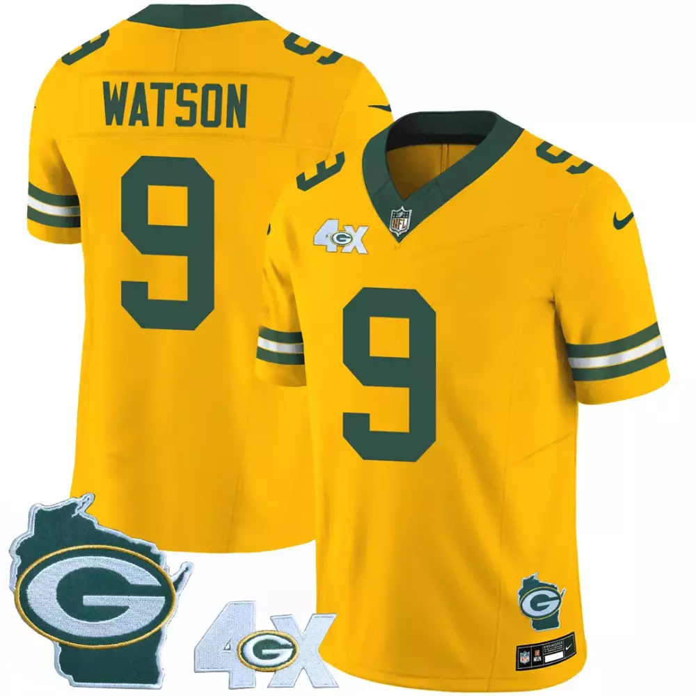 Christian Watson 9 Jersey Yellow Green Bay Packers Wisconsin Outline 4X Men Home