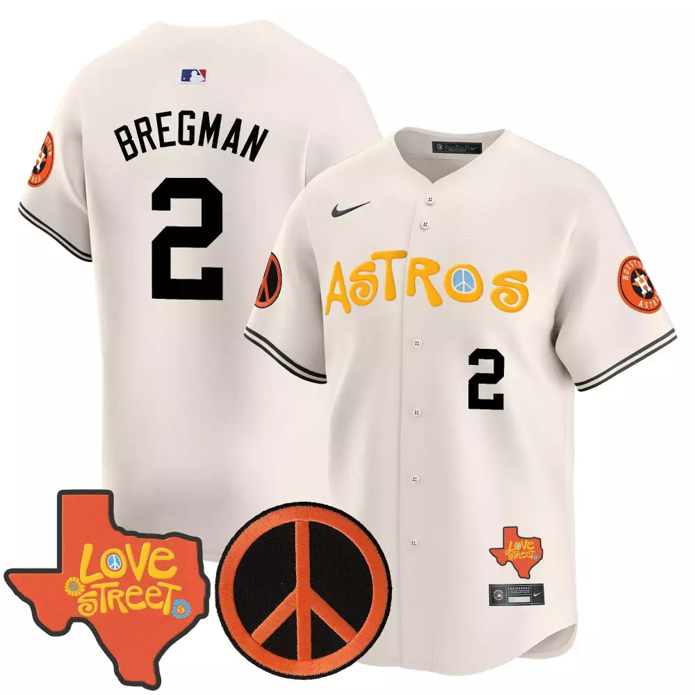 Alex Bregman 2 Astros Jersey Cream Love Street Houston Texas 2024 Men Orange Black