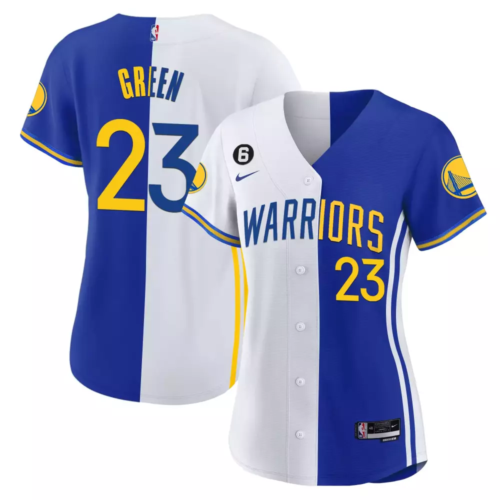 Green 23 Warriors Jersey Blue Men Split Design White Yellow All Stitched Vapor