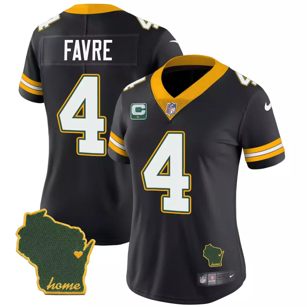 Brett Favre 4 Green Bay Packers Jersey Black Wisconsin State Men Authentic Alternate