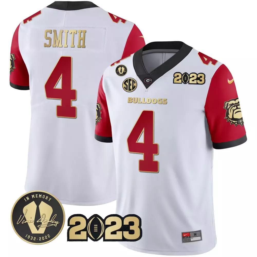 Nolan Smith 4 Georgia Bulldogs Jersey White SEC Championship Memory Vince Dooley 1932-2022 2023