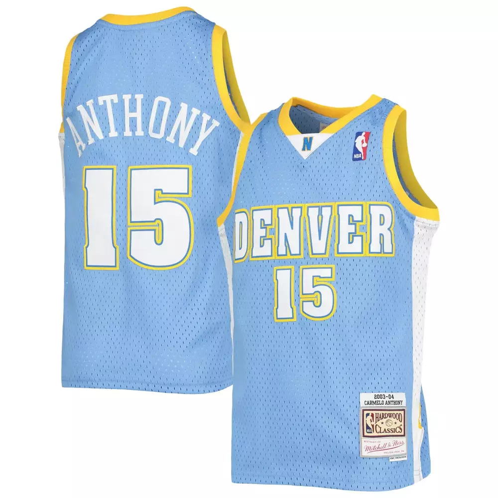 Carmelo Anthony 15 Denver Nuggets Jersey Light Blue 2003-04 Mitchell Ness Hardwood Classics