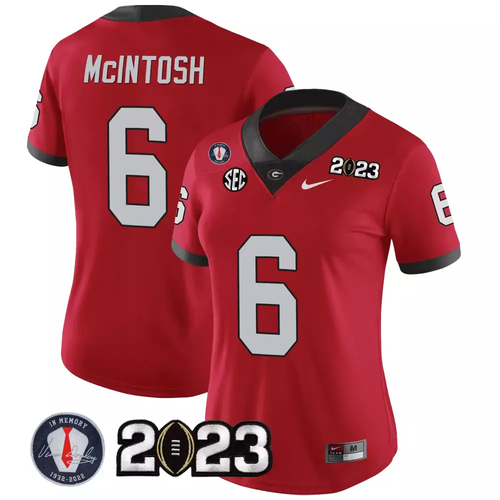 Mcintosh Bulldogs 6 Jersey Red 2023 National Champions Georgia Cfp Championship Memory