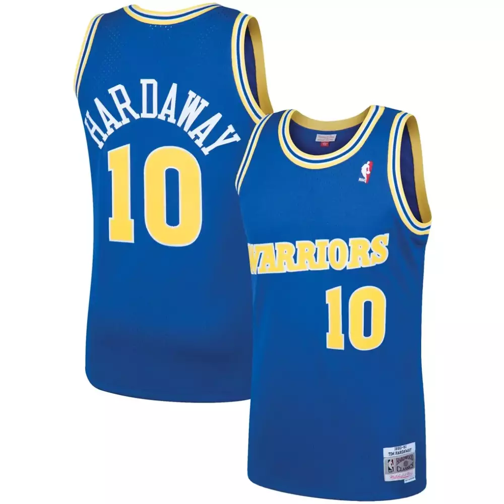 Tim Hardaway 10 Warriors Jersey Blue Mitchell Ness Hardwood Classics Men Yellow White