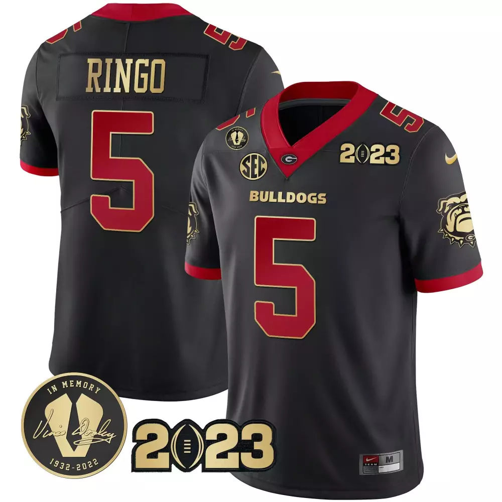 Kelee Ringo 5 Georgia Bulldogs Jersey Black 2023 Season Vince Dooley Memory 1932-2022