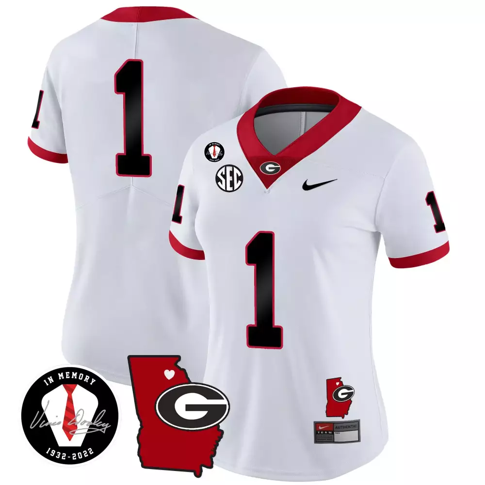 Georgia Bulldogs 1 Jersey White Memory Vince Dooley 1932-2022 Women Red Black Vapor