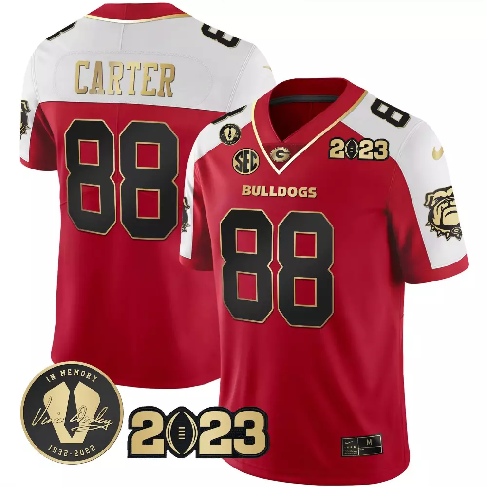 Jalen Carter 88 Georgia Bulldogs Jersey Red In Memory Of Vince Dooley Men White Gold