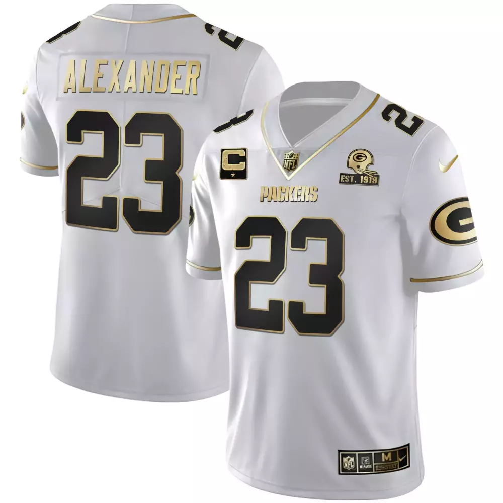 Jaire Alexander 23 Packers Jersey White Men Alternate Gold Black All Stitched