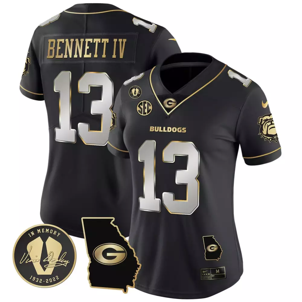 Stetson Bennett 13 Jersey Black Vince Dooley Memorial Georgia Bulldogs Men Gold Silver